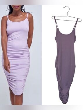 Bodycon Lilac Midi Dress with Spaghetti Straps